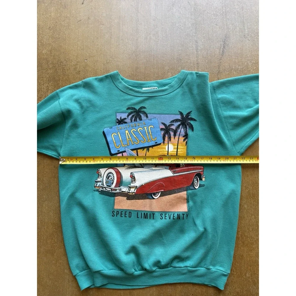 VTG 80s California Classic Cars Racing NASCAR Teal Crewneck Sweater (L) Limit 70